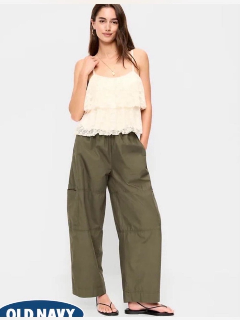 Old Navy Heritage Green mid rise barrel cropped Utility Pants - Women's